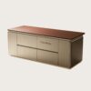 island tables (11) Custom Curved Rounded Edge Kitchen Island with LED Base Lighting | Two-Tone Solid Wood Stone Top Storage Breakfast Bar Wholesale for Modern Villa Kitchen