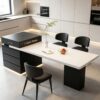 island tables (19) Wholesale Black & White Asymmetric Storage Island Table | Modern Solid Surface Counter Desk with Multi-Drawer Cabinet for Retail Boutique & Showroom