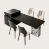 island tables Wholesale Dark Solid Top Island Table with Marble Stone Leg | Asymmetric Storage Side Cabinet Counter Desk for Jewelry Boutique & Luxury Showroom