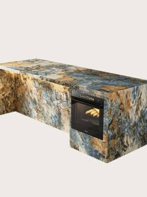 Wholesale Full Natural Quartzite Kitchen Island with Built-in Oven | Luxury Veined Stone Integrated Counter for High-End Residential & Catering Space