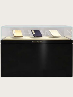 museum display cabinet (11) Low profile horizontal glass museum display case with matte black base Lexio Display for manuscripts, books and cultural artifact exhibition