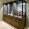 museum display cabinet (14) Wood veneer multi‑compartment museum display case with drawer storage base adjustable glass shelves Lexio Display for cultural relic exhibition