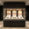 Three-unit integrated wall museum display case with built-in LED lights Lexio Display for antique books, manuscripts and historical print exhibition