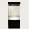 museum display cabinet (6) All-black integrated tall museum display vitrine with storage base and top recessed LED lights Lexio Display for mineral specimen and cultural relic exhibition