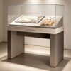 Freestanding museum display case with sloped interior platform and clear glass Lexio Display for antique maps, manuscripts and historical document exhibition
