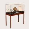 museum display cabinet (8) Freestanding museum display case with solid wood legs, clear glass enclosure and black top Lexio Display for pottery, antique books and cultural relic exhibition