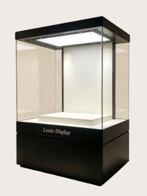 Freestanding museum glass display case with LED top lighting plinth base Lexio Display for artifact antique exhibition