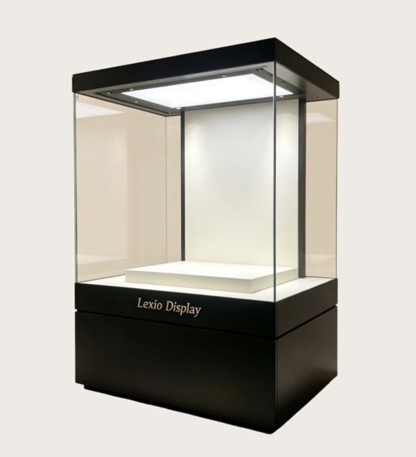 museum display cabinet (9) Freestanding museum glass display case with LED top lighting plinth base Lexio Display for artifact antique exhibition