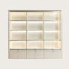 phone display cabinet (12) White modular grid tall wall display cabinet sliding glass doors LED lighting lockable lower cabinets Lexio Display