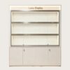 phone display cabinet (14) White tall wall display cabinet straight front glass top LED light custom Lexio Display logo lockable base cabinets for mobile phone shop