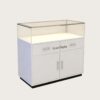 White glass top mobile phone island display counter with drawers storage cabinet and LED light Lexio Display
