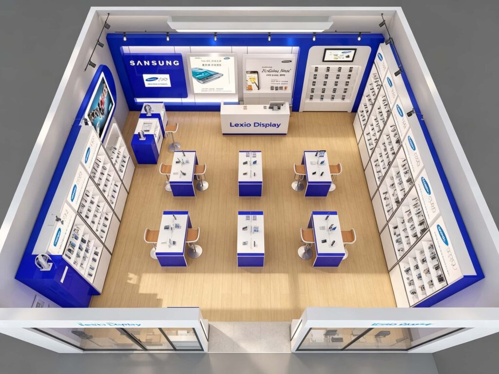 How to Plan a Blue and White Mobile Phone Store Design Layout