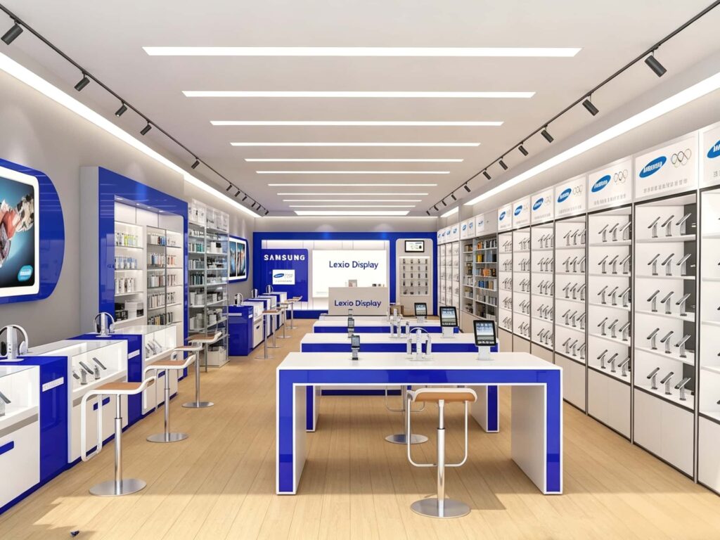 How to Plan a Blue and White Mobile Phone Store Design Layout