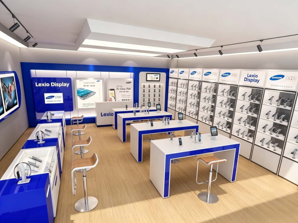 How to Plan a Blue and White Mobile Phone Store Design Layout
