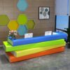 Custom colorful book stack shaped L shape multi workstation reception desk for kindergarten children education center Lexio Display