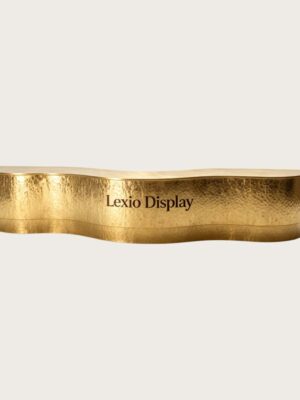 Custom hammered texture gold wavy curved reception desk wave shape luxury lobby counter Lexio Display