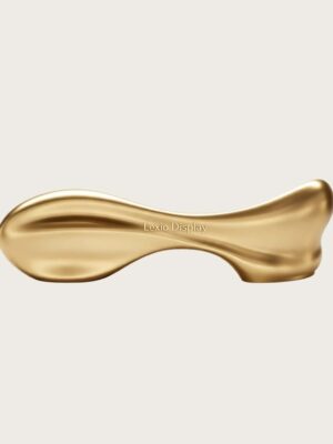 Custom organic fluid curved sculptural gold reception desk smooth luxury lobby counter Lexio Display
