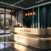 Custom Double Stacked Oval Gold Reception Desk | Curved Rounded Luxury Lobby Front Counter for Hotel & Boutique