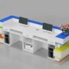 Custom colorful book stack shaped L shape multi workstation reception desk for kindergarten children education center Lexio Display