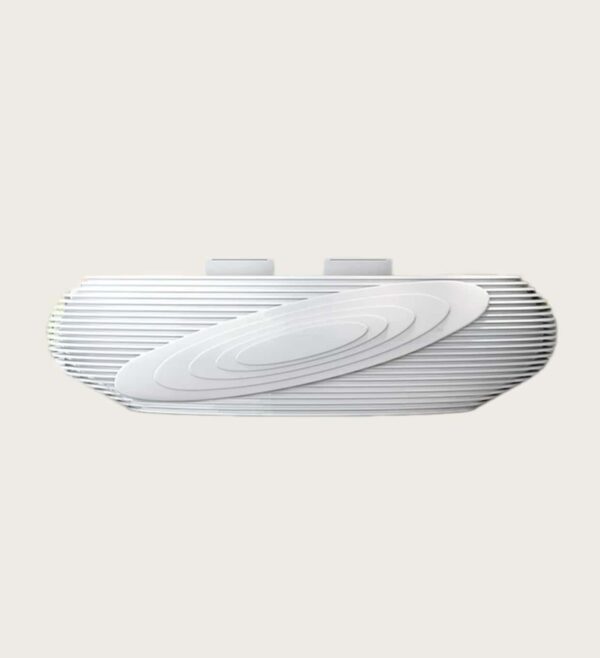 White layered slatted wave curved artistic reception desk Lexio Display luxury multi workstation front desk for corporate office lobby hotel salon