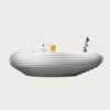 White layered slatted wave curved artistic reception desk Lexio Display luxury multi workstation front desk for corporate office lobby hotel salon