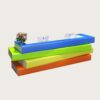 Custom colorful book stack shaped L shape multi workstation reception desk for kindergarten children education center Lexio Display