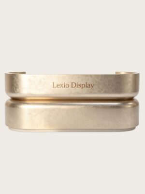 Custom Double Stacked Oval Gold Reception Desk | Curved Rounded Luxury Lobby Front Counter for Hotel & Boutique