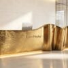 reception desk (9) Custom Wavy Gold Leaf Reception Desk | Luxury Curved Irregular Front Counter for Boutique & Office Lobby