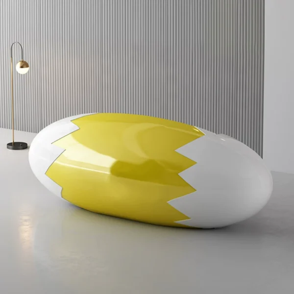 Glossy white oval curved modern reception desk with drawers Lexio Display for office lobby salon and beauty studio front counter