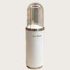 Luxury white cylindrical pedestal display stand with dome clear glass cover and built-in LED light, Lexio Display for perfume, jewellery and high-end cosmetic boutique