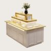 Tiered wooden top pink white jewelry island display counter with LED light Lexio Display retail showcase for jewelry boutique clothing store
