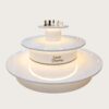 retail display stands (1) Gloss pure white three-tier circular tiered LED lighted retail island display table Lexio Display for cosmetic boutique and shopping mall pop-up showcase