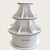retail display stands (14) White glossy two-tier flared sector divided round jewelry display island stand Lexio Display for luxury jewelry watch boutique mall retail exhibition