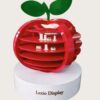 Gloss red creative apple shaped multi-tier retail display stand with green leaf decoration white round base Lexio Display for cosmetic beverage mall pop-up showcase