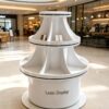 retail display stands (15) White glossy two-tier flared sector divided round jewelry display island stand Lexio Display for luxury jewelry watch boutique mall retail exhibition