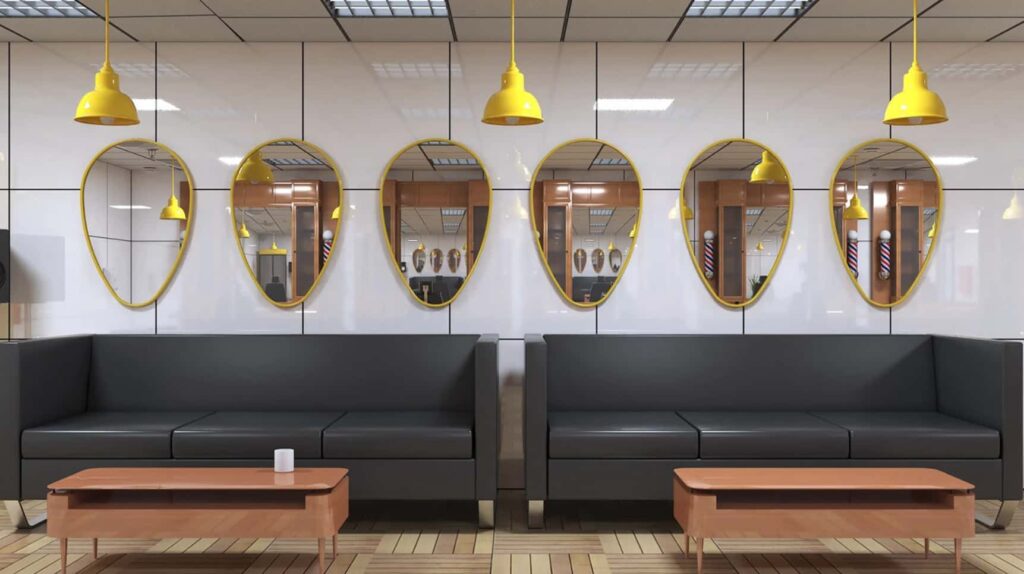 Large Barbershop Waiting Area & Workstation Design