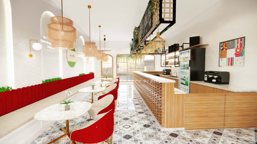 ea shop design ideas with gold and wood details.