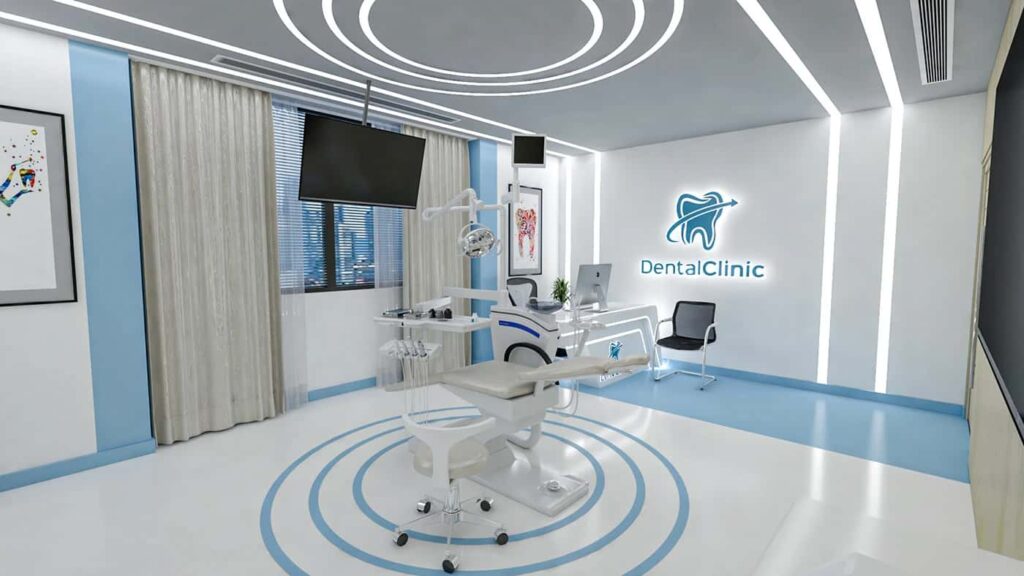 Dental Office Design: White Flooring & Accent Blue Details