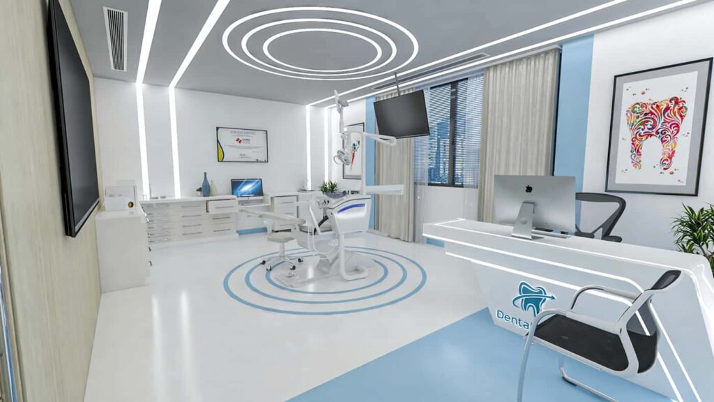 Sleek Dental Office Interior With Circular Ceiling Lighting