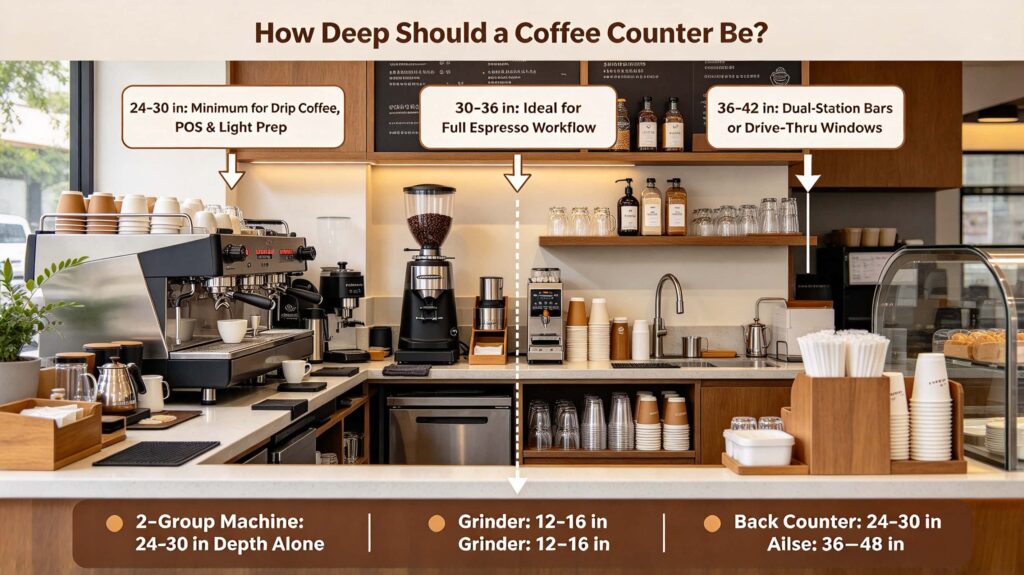 How deep should a coffee counter be?