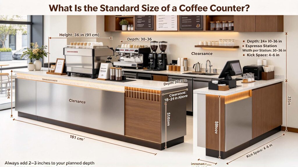 What is the standard size of a coffee counter?