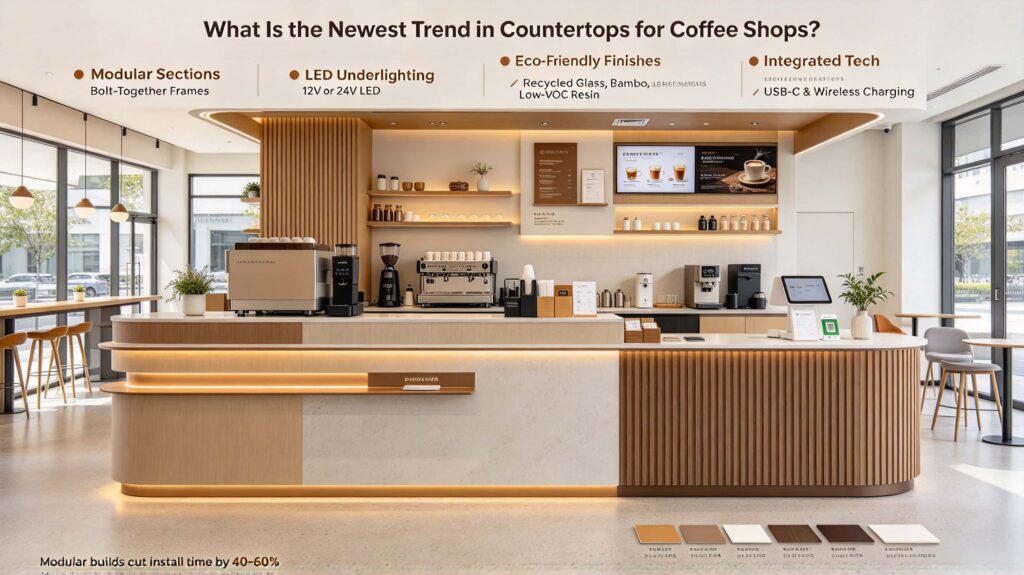 What is the newest trend in countertops for coffee shops?