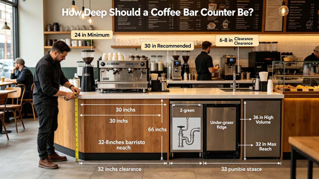 How deep should a coffee bar counter be?