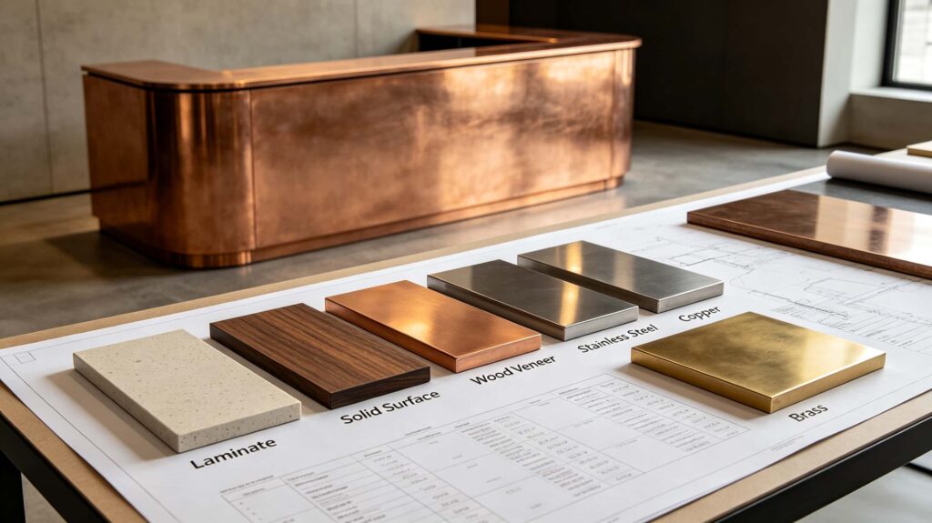 Commercial reception desk materials: where copper fits
