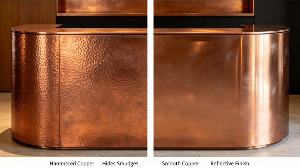 Hammered copper reception counter vs smooth copper: which finish wins?