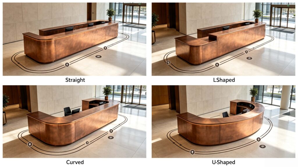 What is the ideal shape for a reception desk?