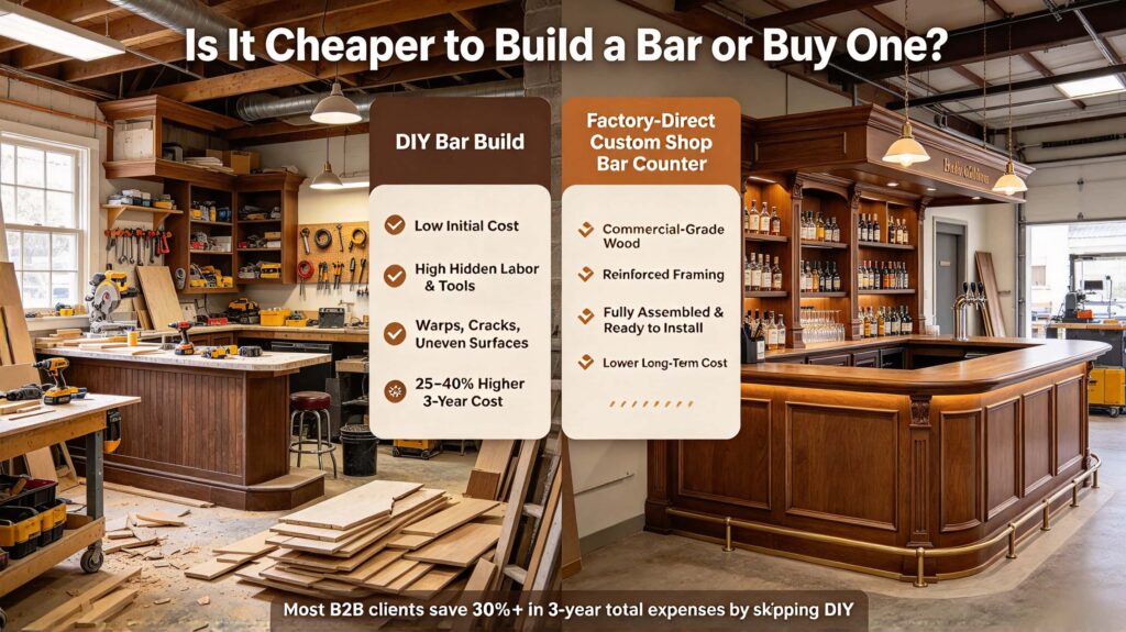 Is it cheaper to build a bar or buy one? (Emphasize long-term factory-direct vs DIY failures)