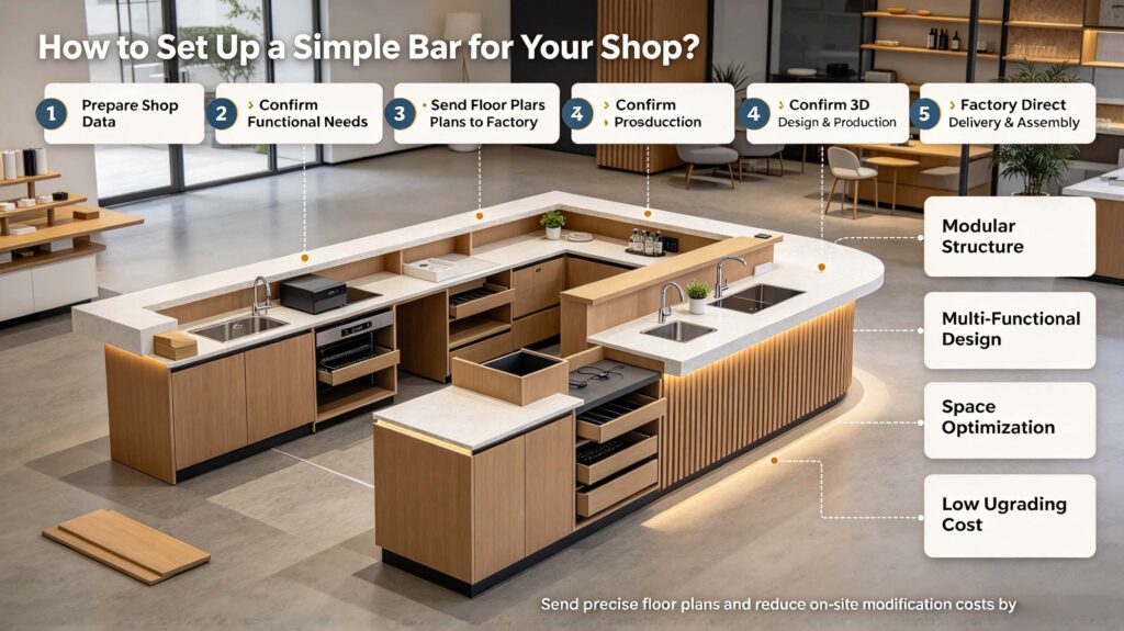 How to set up a simple bar for your shop? (Guide them to send floor plans to a factory)