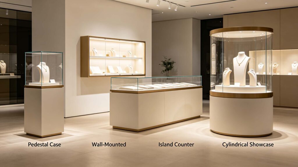 What are the different types of display cases available?