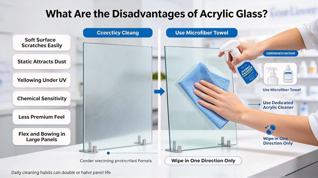 What are the disadvantages of acrylic glass?
